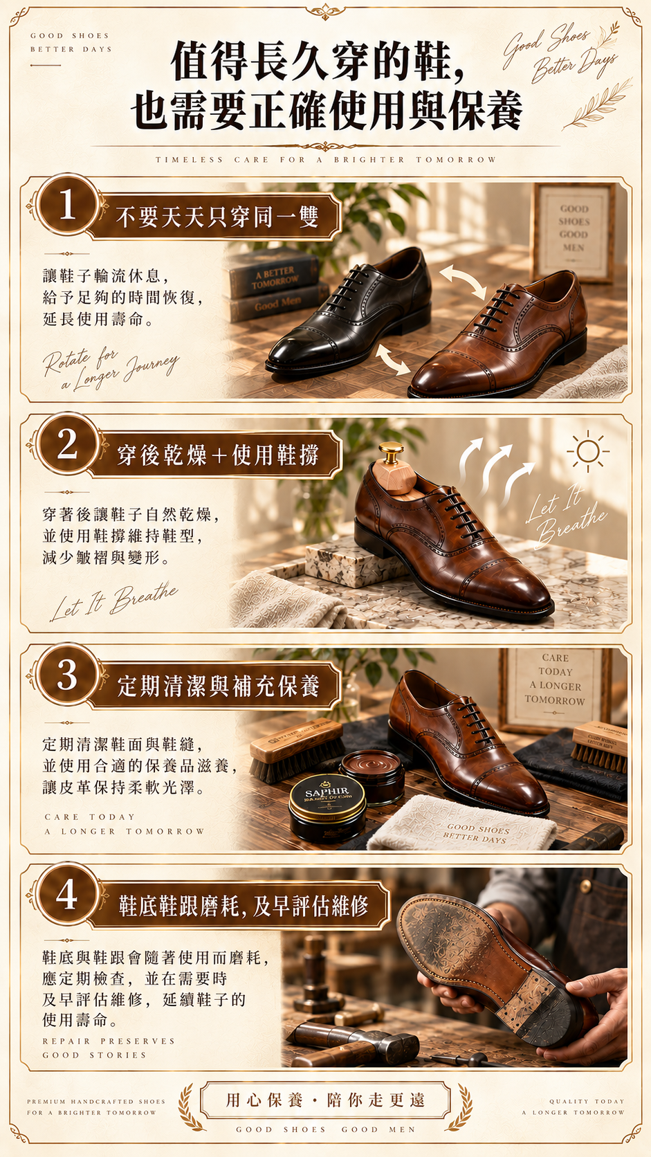 皮鞋日常保養 4 步驟：Prémi Homme 輪替穿、用鞋撐、Saphir 保養與鞋底維修