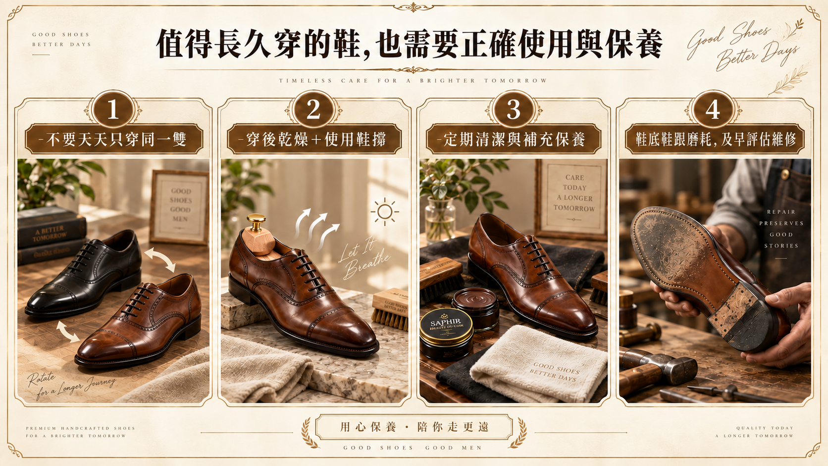 Prémi Homme 皮鞋保養指南：解析輪替穿著、原木鞋撐定型、Saphir 上油滋養與及早換底維修 4 大技巧