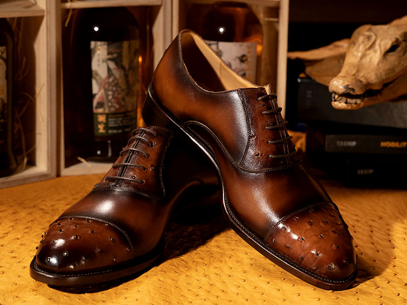 鴕鳥皮鑲拼、横飾牛津鞋CAP TOE OXFORD