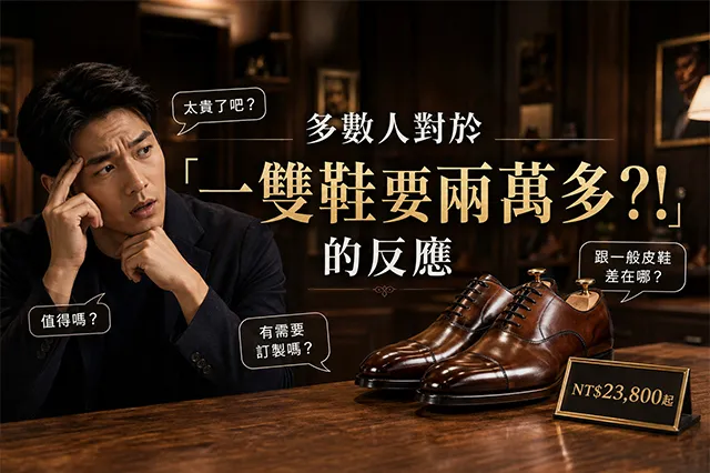 左側男子托腮皺眉露出沉思表情，周圍對話框標註「太貴了吧？」、「值得嗎？」、「有需要訂製嗎？」